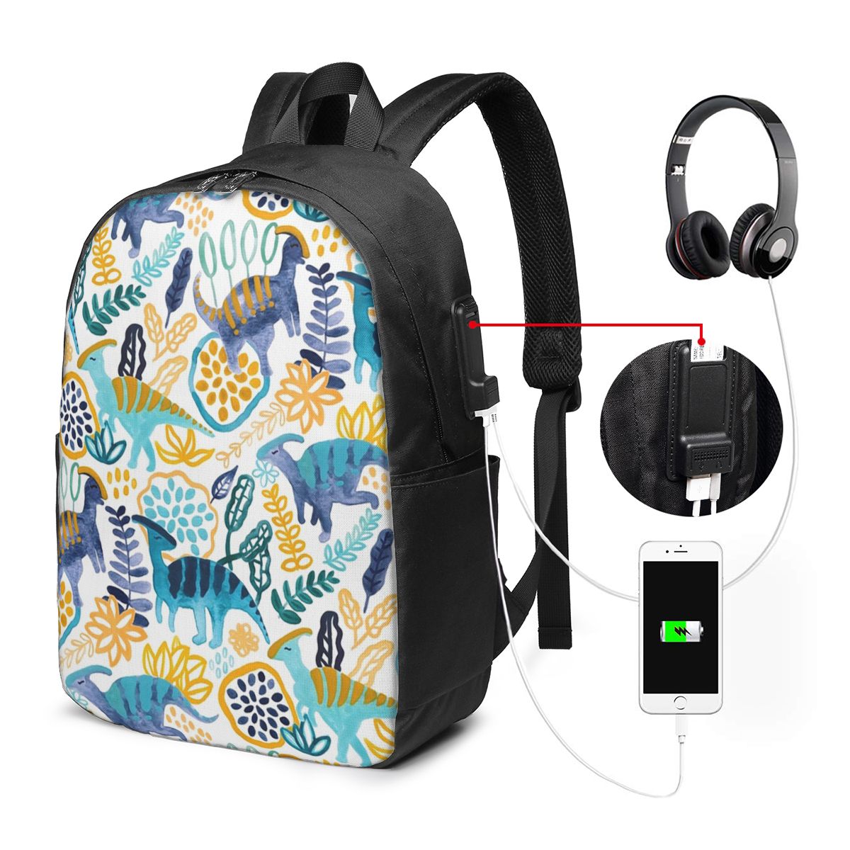 Women'S Bags Travel - Gouache Parasaurolophuses Backpack Travel Notebook Bag